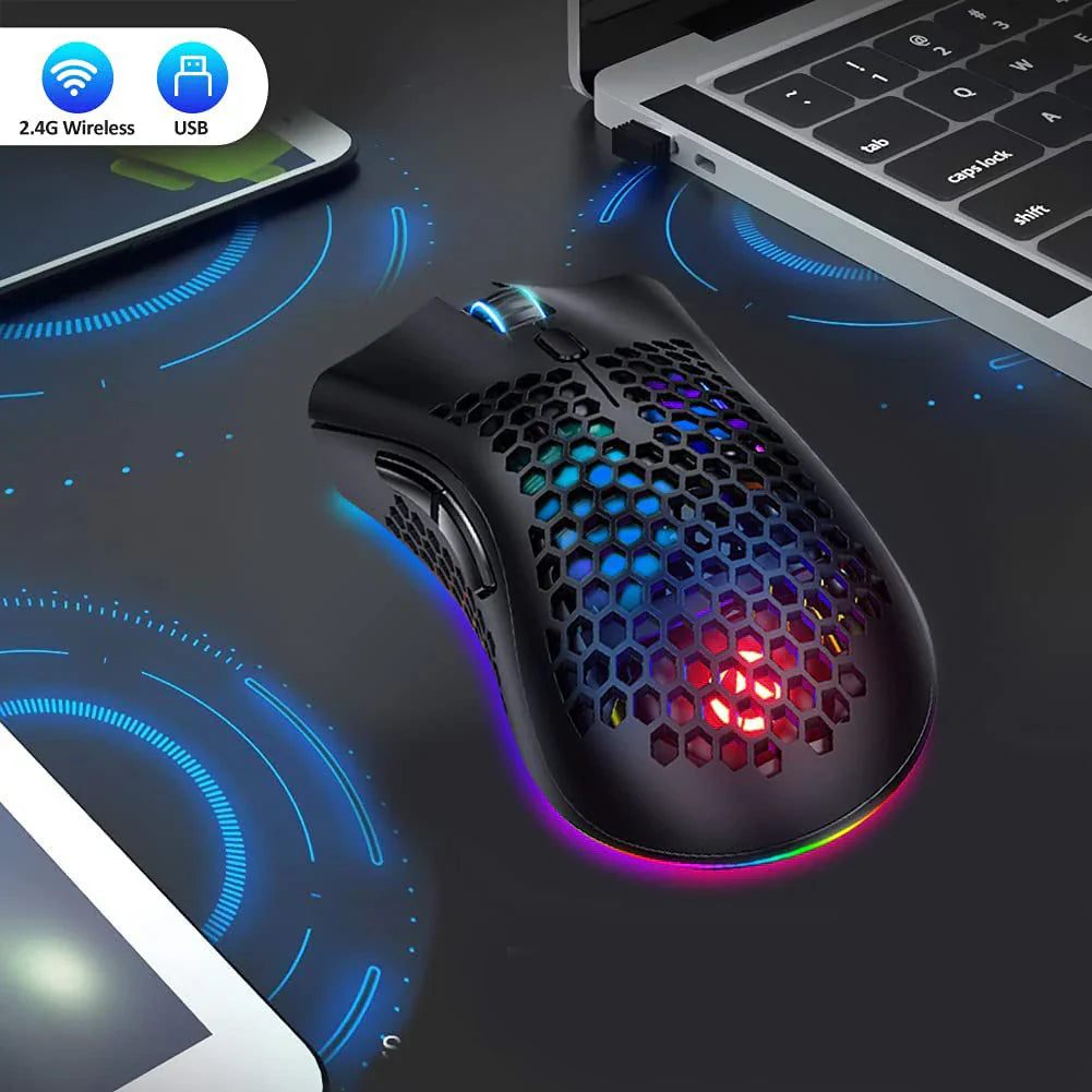 Wireless Mouse Gaming Rechargeable Optical Mouse Cordless 7 Color LED Backlit PC