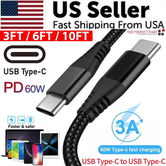 USB-C to USB-C Cable Male Type-C Cable Cord Fast Charger Charging Data Sync